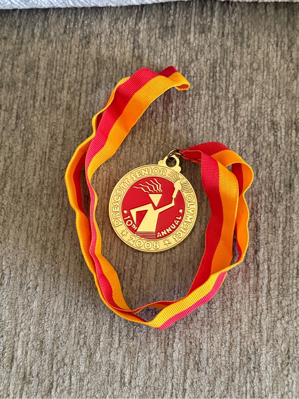 2008 Prescott Senior Olympics Gold Medal with Red & Orange Ribbon